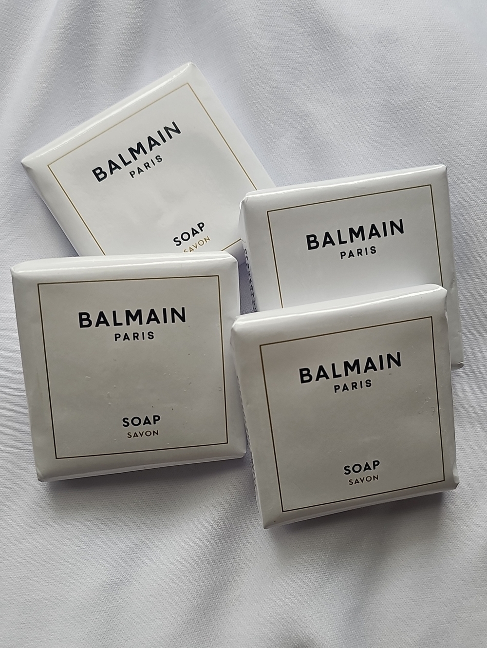 🩵BUNDLE DEAL! Balmain Paris Soap Bars — White & Gold Trim (Set of 4)